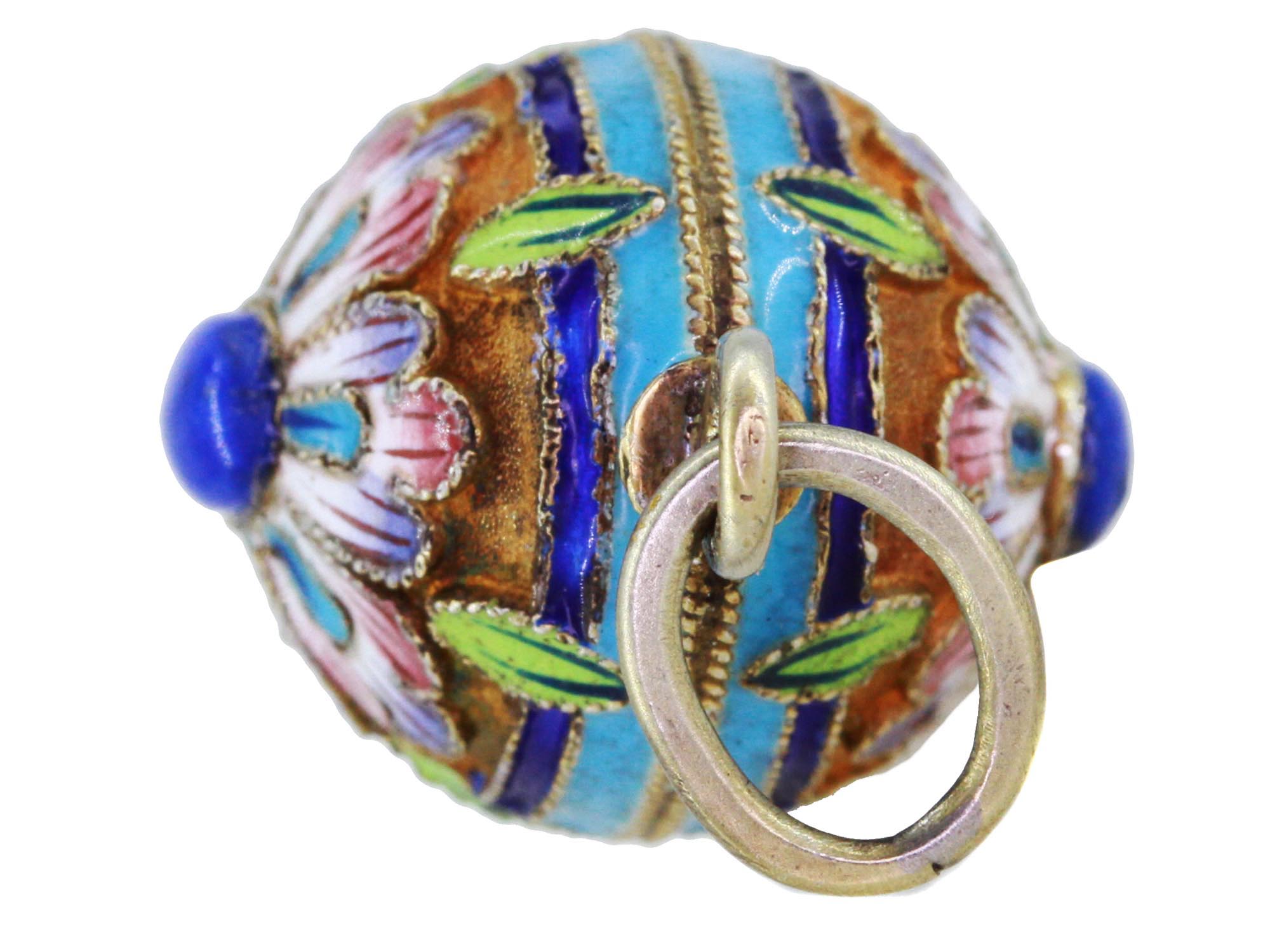 RUSSIAN SILVER GILT ENAMEL LAZULI EGG PENDANT PIC-3